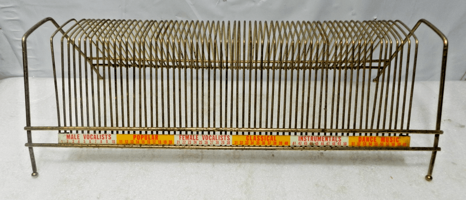 Vintage MCM Metal Gold Wire 33 RPM Record Holder Metal Rack LP 60 Records M38J