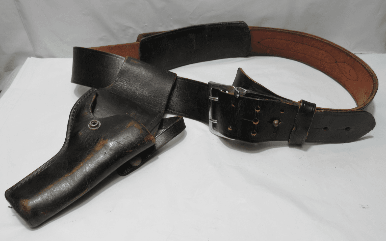Vtg Brauer Bros6 T19 Pistol Holster/Service Mfg Belt Black Leather Western T59JJ