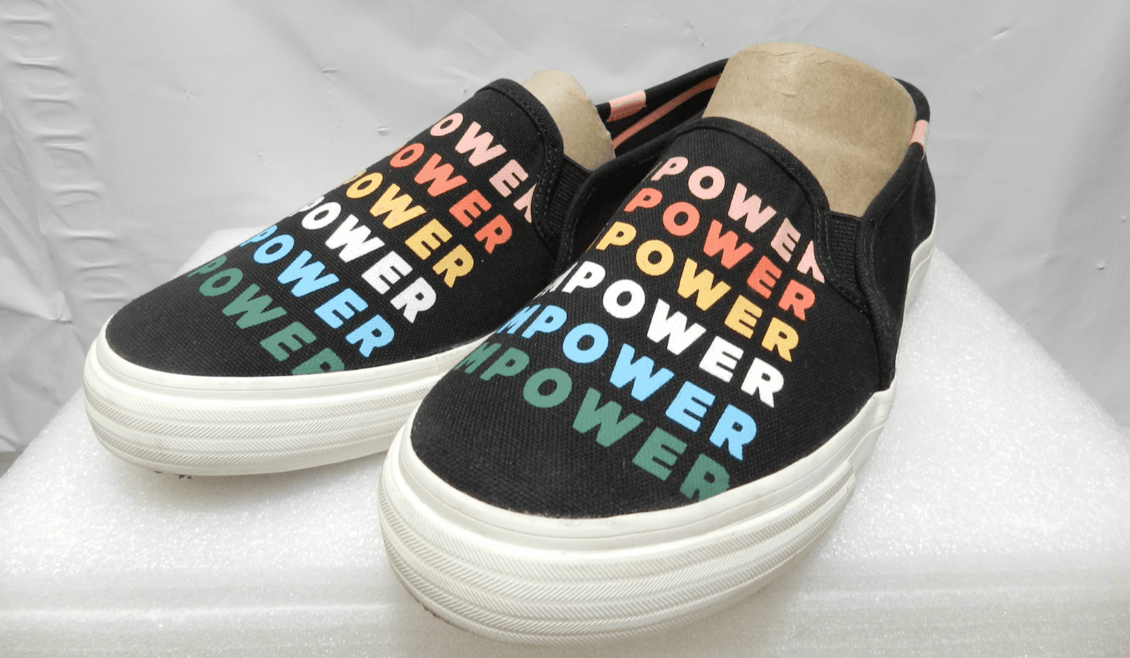 Keds Double Decker Empower Womens SZ 7.5 Wide Shoes Black Canvas Slip Ons (M51M)