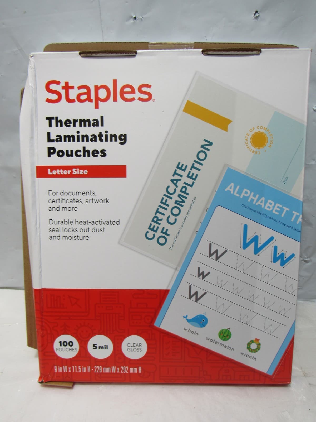 Staples 5 mil Thermal Laminating Pouches Letter Size 100 pack (S19K)