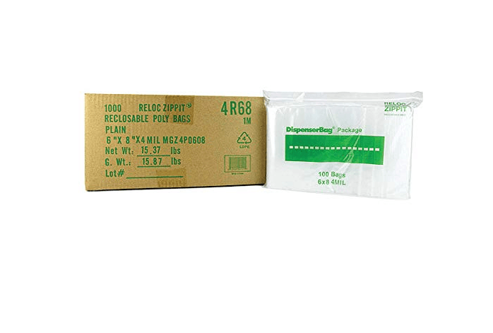 1000 6" x8" Zip Closure Resealable Plastic Lock Bags 4 MIL Poly Clear C77K