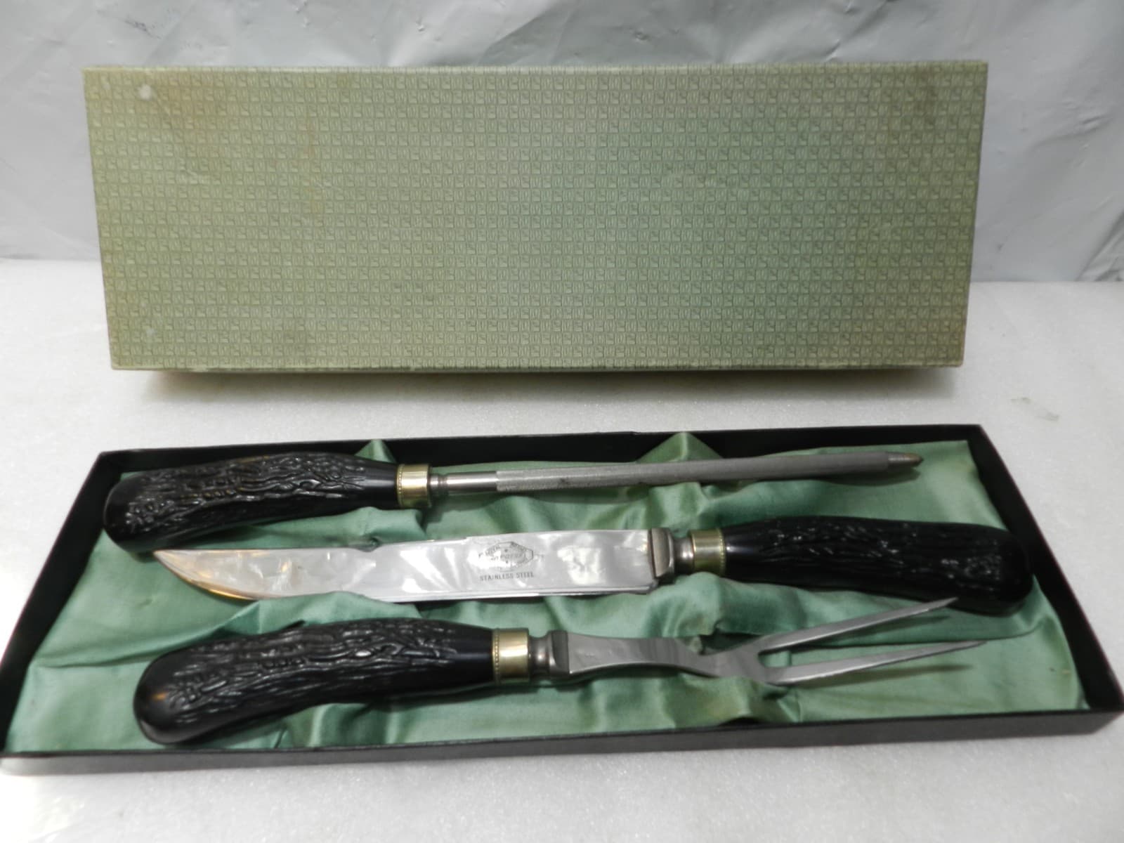 Royal Brand 3 piece Vintage Carving Set Bakelite Handles Sheffield ENGLAND H42J