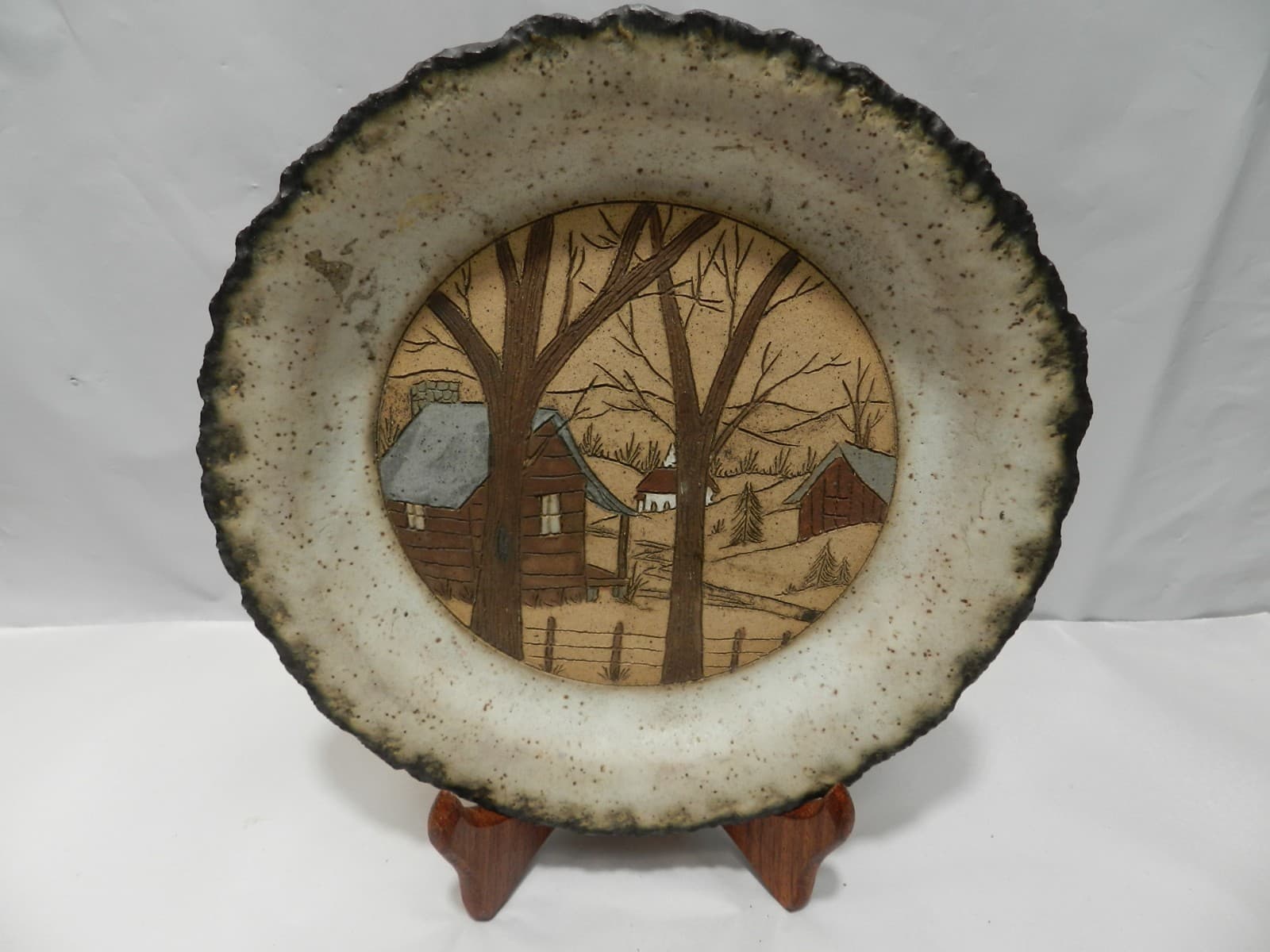 Vintage Pottery Round Plate Country Scene by Barbara Bates Nashville TN Z75S