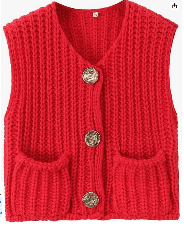 Anna-Kaci Chunky Knit Sleveeles Cropped 3 Button Sweater Red Size Small R10K
