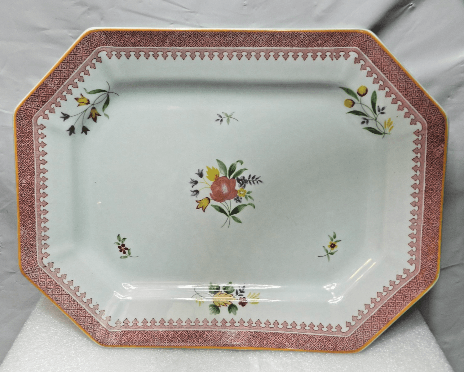 VTG Adams Calyx Ware Octagonal Serving Platter Lowestoft Pattern Floral H44J