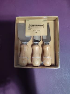 Set 3 Cheese Knives With Wooden Handles New