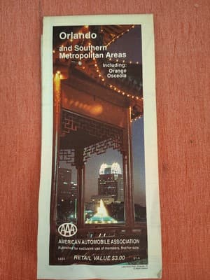 1991-1992 Edition AAA Orlando Official Highway Travel Road Map~Box VR
