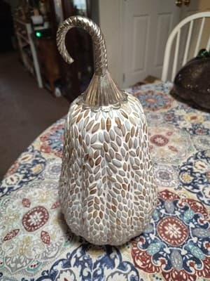 Mosaic Bead Pumpkin Decor White & Amber Fall Harvest Metal Stem