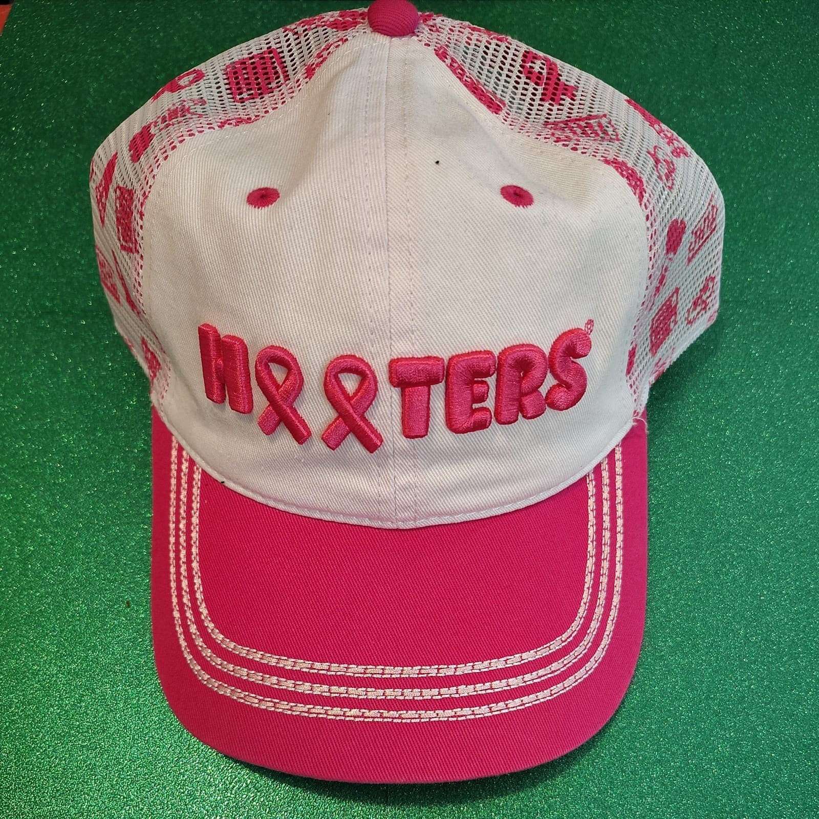 Hooters Ladies Pink Ribbon Ponytail Trucker Hat