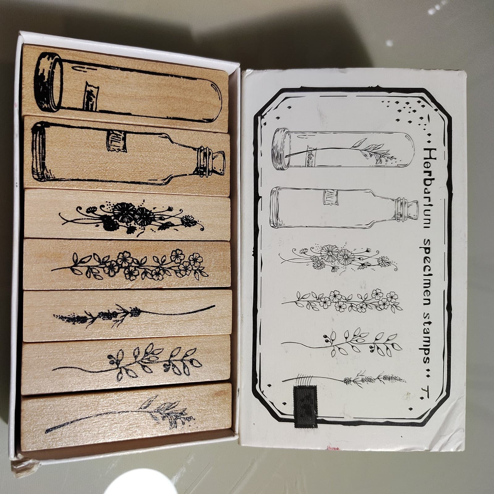 Herbarium Specimen Stamps 7 Bottles & Flowers NIB