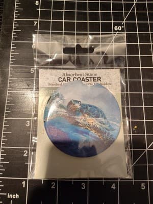 Car Coaster 2-5/8” Cup Holder Absorbent Stone SEA TURTLE Tortoise New