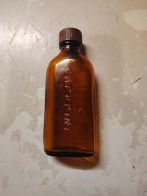 Amber small Capudine medicine Antique Amber Glass, With Lid Excellent Condition