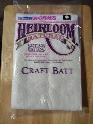 NIP HOBBS HEIRLOOM NATURAL ALL COTTON BATTING QUILTING 36" x 45" CRAFT Made USA