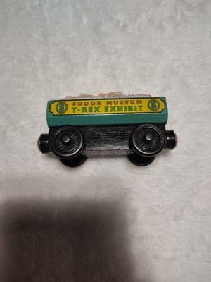 Thomas the Train 2002 Fossil Car Wooden Railway Sodor Museum T-Rex Exhibit