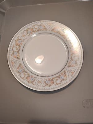 7.5" Salad PlateHP Pink, Dusted Blue On Lace Porcelain China With Silver