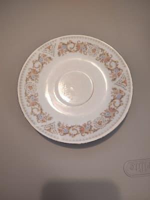 6.85" Saucer HP Pink, Dusted Blue On Lace Porcelain China With Silver