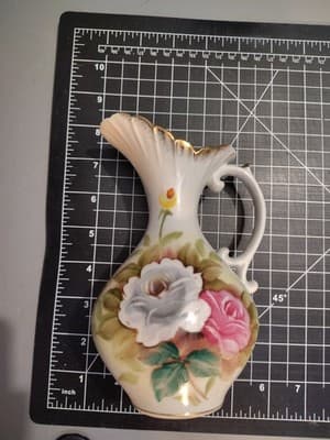 Lenwile China ARDALT JAPAN Hand Painted Floral Pitcher Vase Gilded Accents 7"
