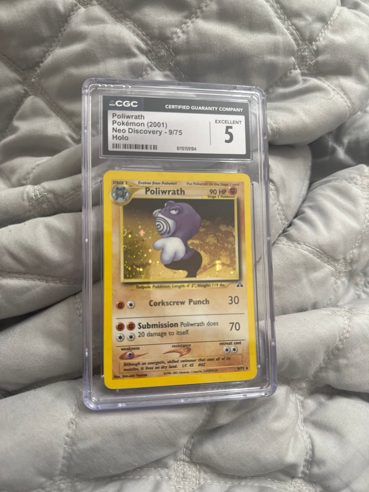 Poliwrath Neo Discovery Holo CGC 5 (beautiful front, slight whiting on back)