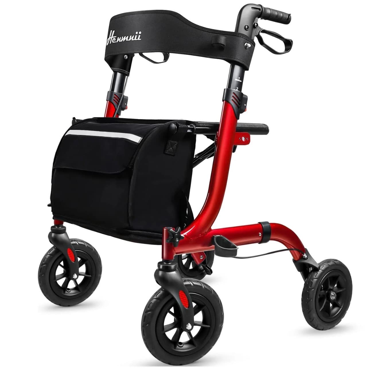 Red Rollator Walker with Seat 300lbs Capacity