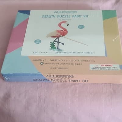 Allessimo Flamingo 3D Wood Reality Puzzle Paint Kit Age 5+ AL-FL697801-01