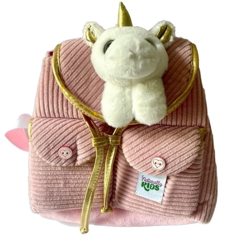 Naturally KIDS Little Toddler Corduroy Backpack with White Unicorn Plush