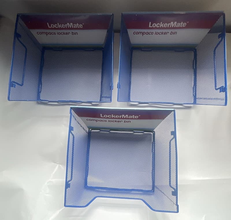 3 LockerMate Compact Locker Bins Blue Metal Mesh Storage Organizer