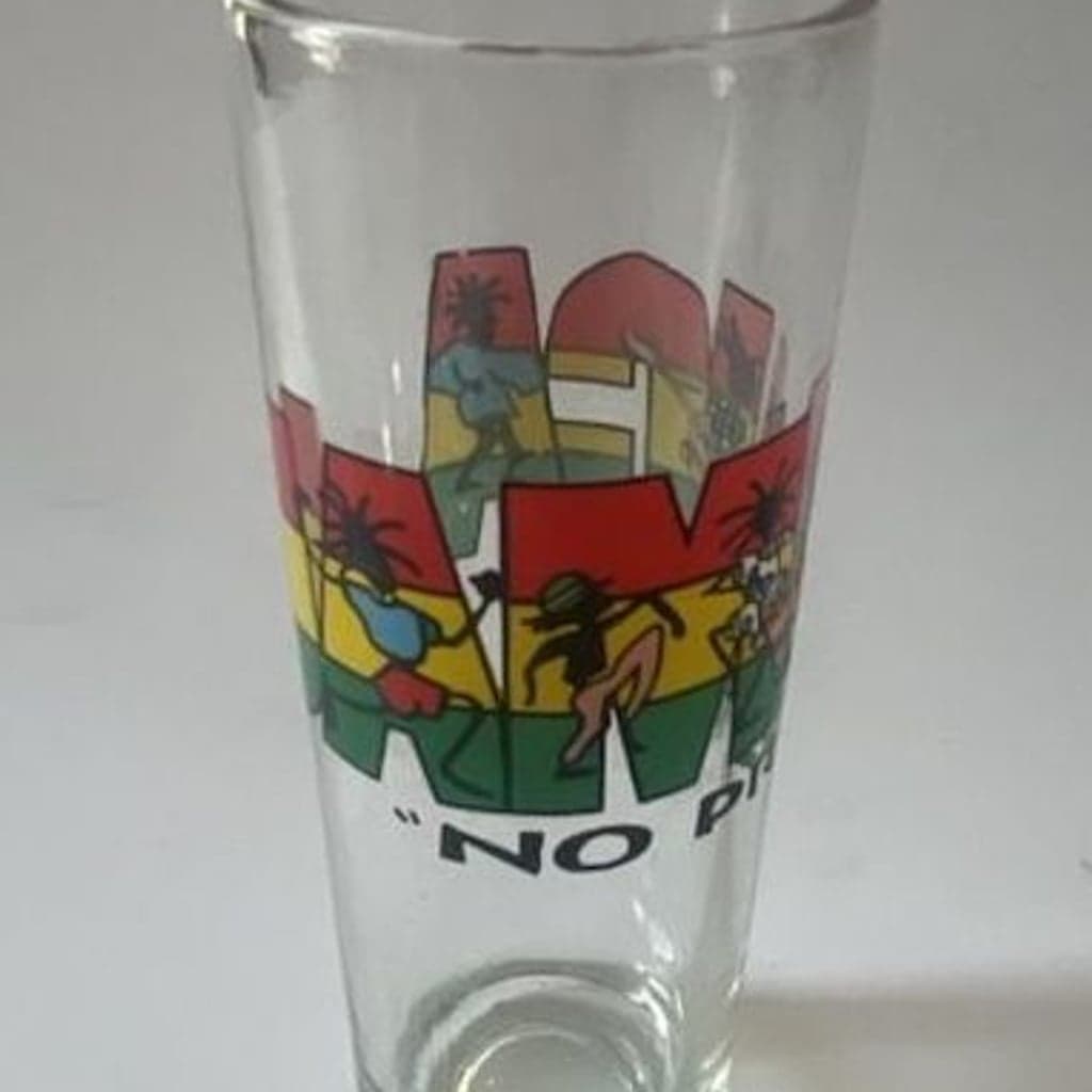 Vintage Bahamas Hey Mon We Be Jammin Shooter Shot Glass Embossed Designs