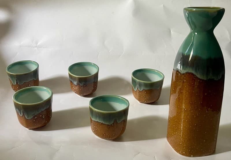 6-Piece Ceramic Sake Set with Bottle and 5 Cups