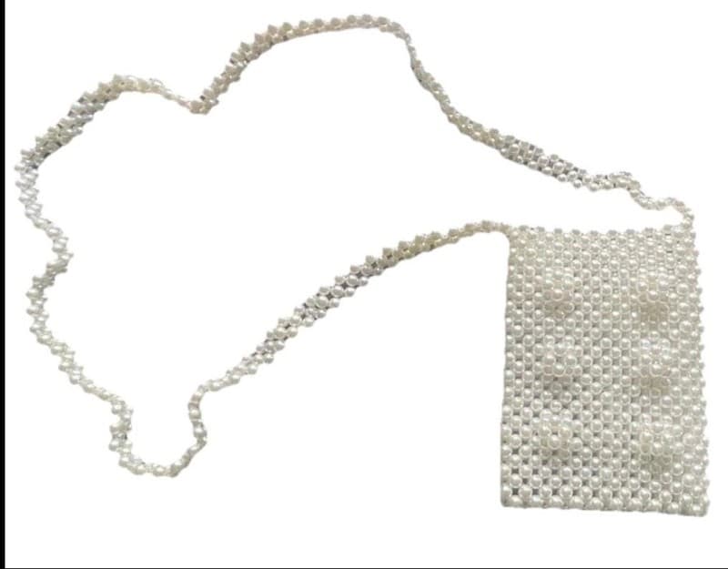 White Faux Pearl Beaded Crossbody Phone Bag