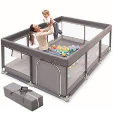 TEAYINGDE Baby Playpen Large Play Yard Fence for Toddlers,47"x47" Gray Dinosaur