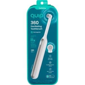 Quip Rev Oscillating Rechargeable Electric Toothbrush Adult Compact Head Silver Cloud