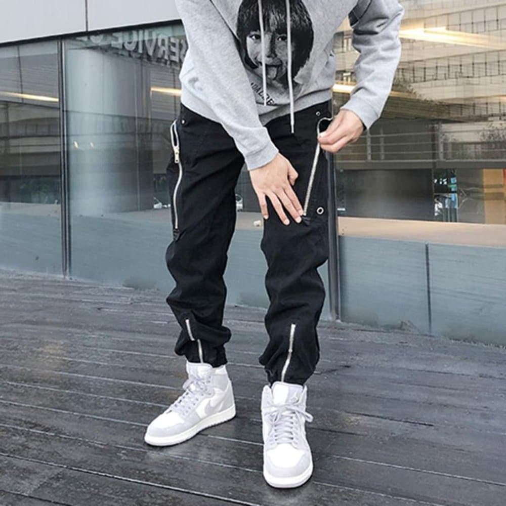 Multi-pockets Black tech fabric pants