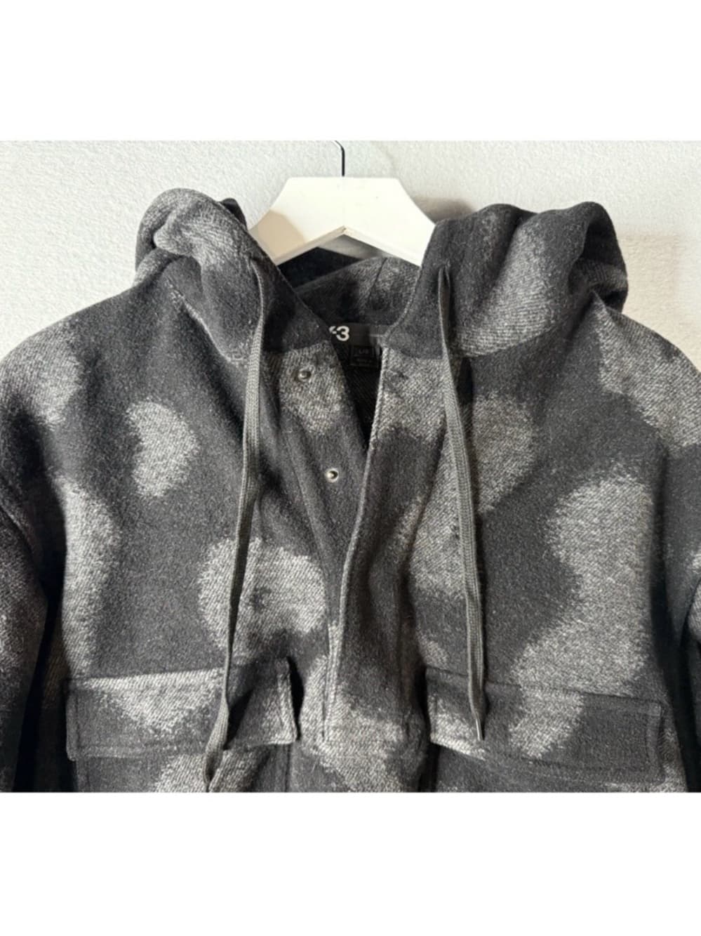 Y-3 Adidas Yohji Yamamoto Pullover Hoodie Black Gray Print Wool Men’s Size Large