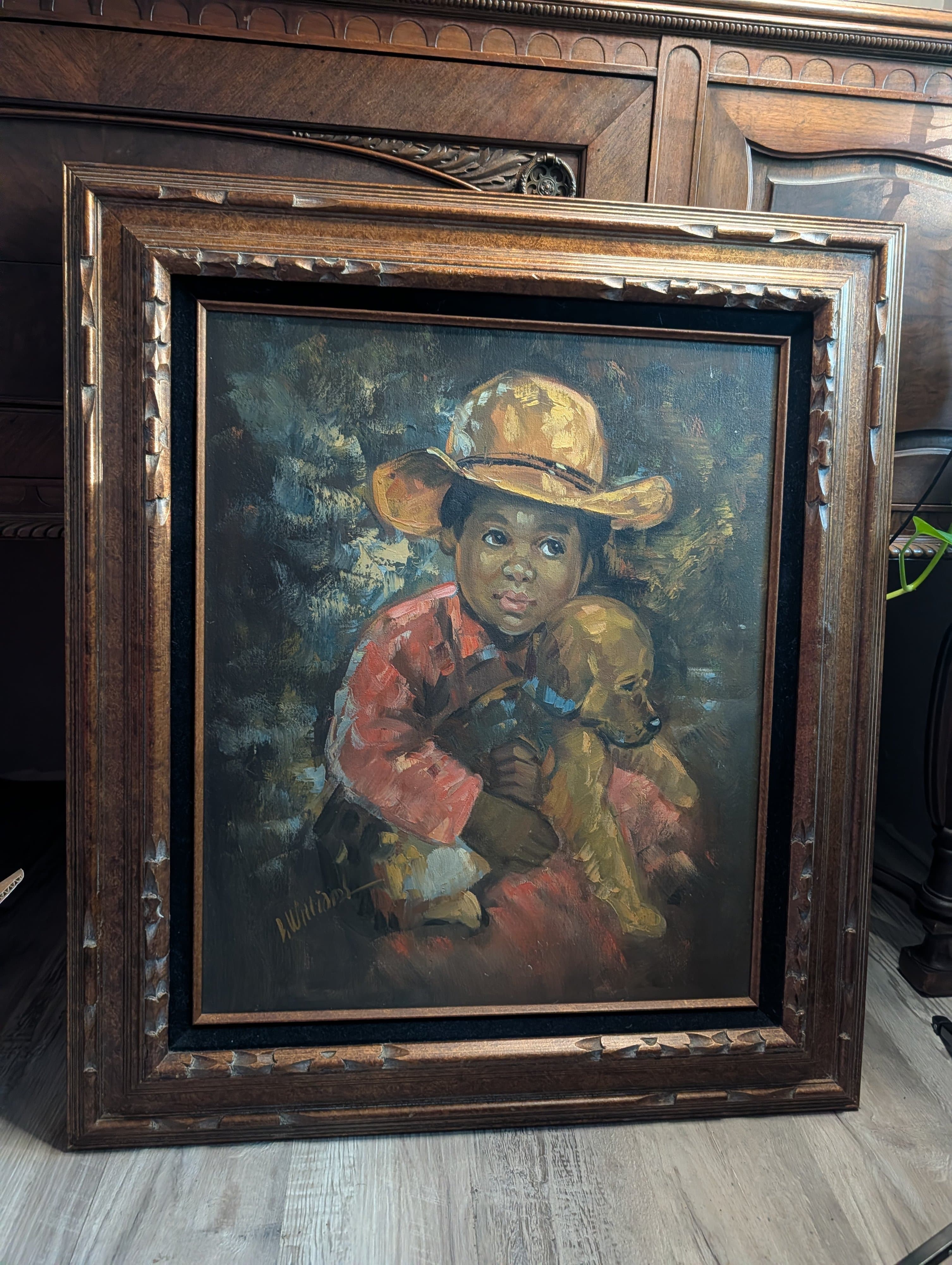 Williams H Framed Painting of Child with Dog