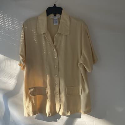 Vintage Silk Cream Blouse Shirt Womens Medium Office Siren Core Quiet Luxury