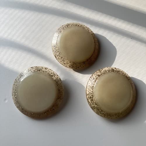 Vintage Lucite Gold Glitter Disk Buttons 3 Pieces Large 2 Inch MCM Collectible