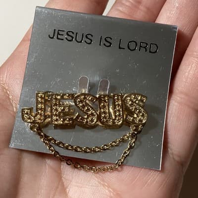VIntage Deadstock Goldtone JESUS Brooch Pin Religious Catholic Christianity