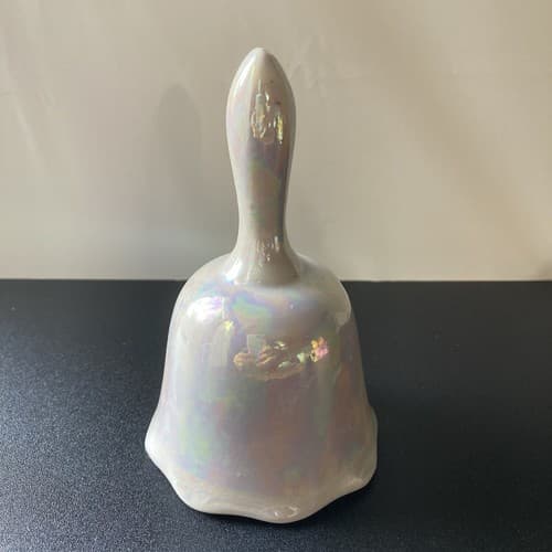 Vintage Lusterware Ceramic Bell White Iridescent VTG Vanity
