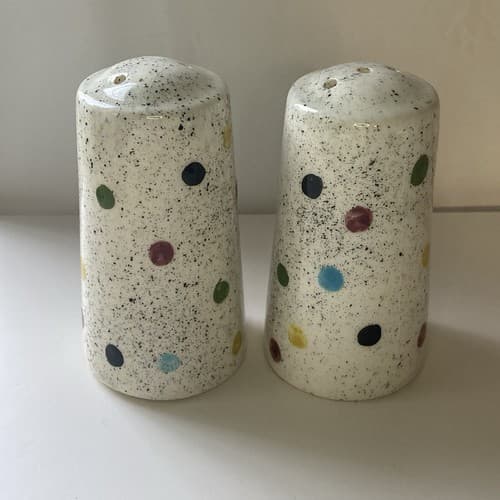 Vintage Post Modern Ceramic Salt and Pepper Shakers Polka Dots Colorful 80s 90s