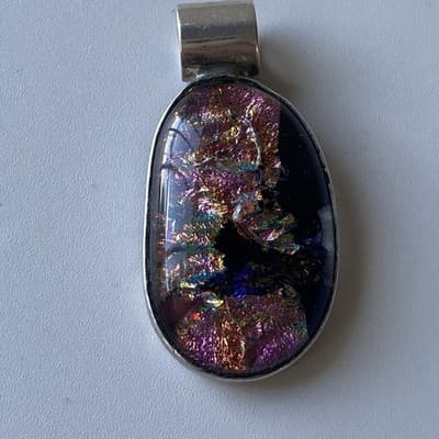 Vintage Sterling Silver 925 Dichroic Glass Pendant Artisan Chunky Modernist READ