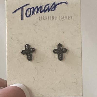 VTG Deadstock Sterling Silver 925 Marcasite Cross Crucifix Post Earrings Tomas