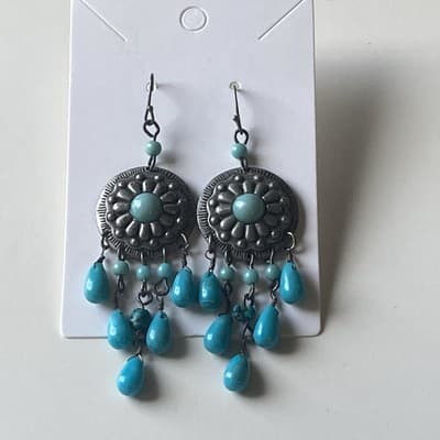 Vintage Nina Ricci for Avon Southwestern Faux turquoise and Concho Drop Earrings