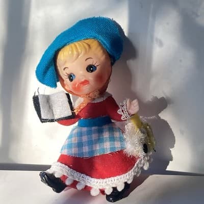 Vintage Mary Had A Little Lamb Bo Peep Plastic Blow Mold Flocked Ornament MCM