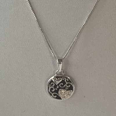 Sterling Silver 925 Sisters are Friends Round Pave Pendant Necklace Double Sided