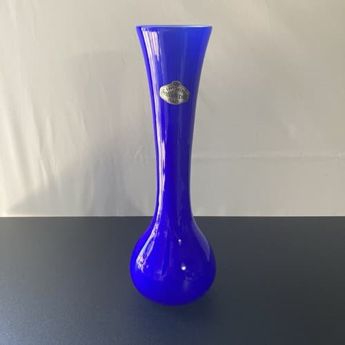 Vintage MCM Guildcraft Italy Cobalt Blue Cased Glass Bud Vase Art Glass 10inch