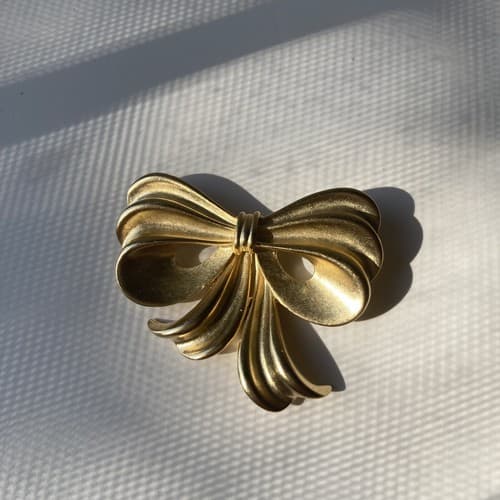 Vintage Gold Tone Bow Brooch Lolita Kawaii Coquette Vtg 2x2 Estate By FO