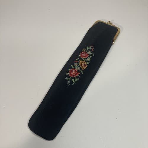 Vintage West Germany Golden Seal Petit Point Comb Brush Floral Vanity Celluloid