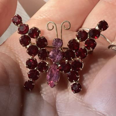 Vintage Juliana D&E? Butterfly Rhinestone Brooch MCM Pink Red READ DESCRIPTION!