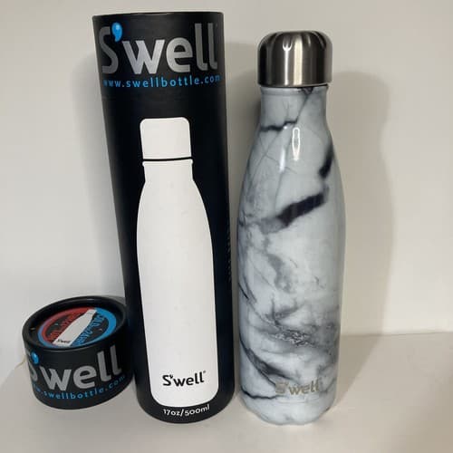 Swell Water Bottle White Marble 17 oz Elements Collection Stainless Steel NEW