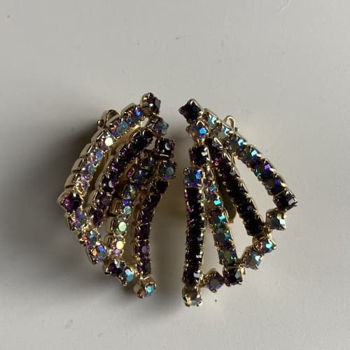 Vintage HOBE Borealis Rhinestone Clip On Earrings Costume Jewelry MCM ESTATE 60s